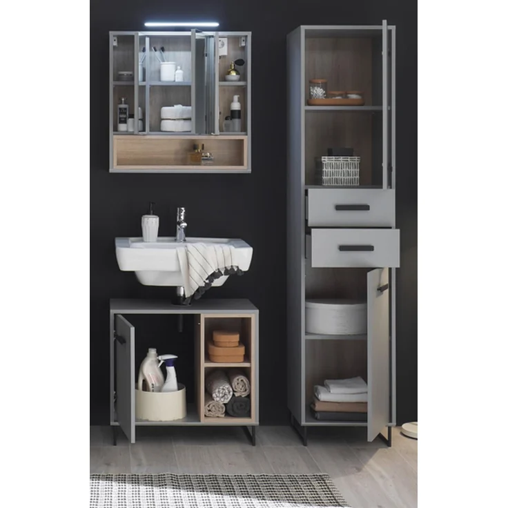 Badezimmer-Set >Tunis< (3-tlg. ) in Grau matt / Abs. Sonoma Eiche Dekor – Bild 2