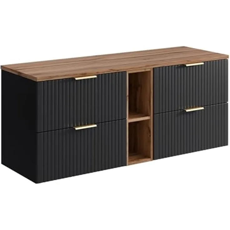 Vente-unique - ZEVARA Waschbeckenmöbel Holz, Platte Schwarz - B 46 cm x H 57 cm x L 140 cm