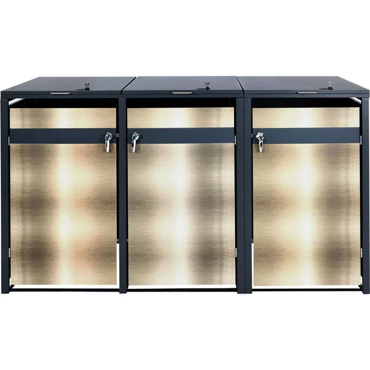 3er Mülltonnenverkleidung HWC-J82, Mülltonnenbox, erweiterbar, Metall 80kg, anthrazit ~ gold – Bild 6