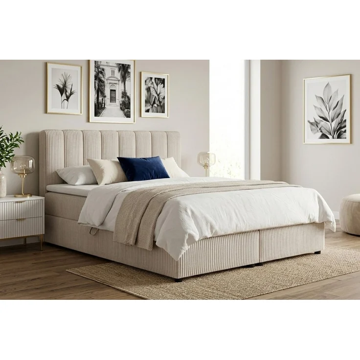 Deine Möbel 24 Boxspringbett WILL Cord, inkl. 2 Bettkästen, Matratzen (H3/H4) & Kaltschaum-Topper (Set, 1-St, in Farben Beige Creme Grau Dunkelgrau Graphit Schwarz), Boxbett Polsterbett 140x200 160x200 180x200 200x200 – Bild 2