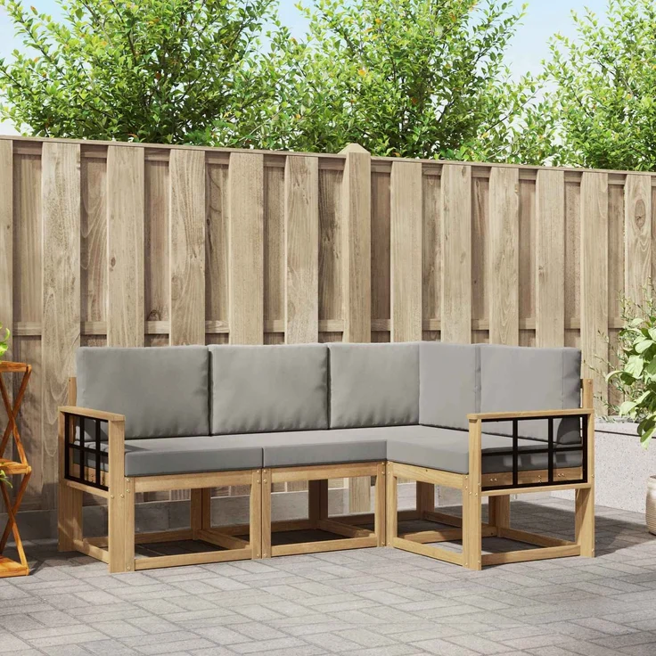 vidaXL Outdoor-Sofagarnitur 4 stk. Weiß und Hellgrau Polyester 3387570 – Bild 1