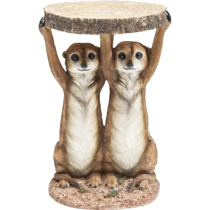 Kare Design Beistelltisch Animal Erdmännchen, Ø33cm, kleiner, runder Couchtisch, Holzoptik, Tierfigur als ausgefallener Wohnzimmertisch, (H/B/T) 52 x 35 x 35 cm