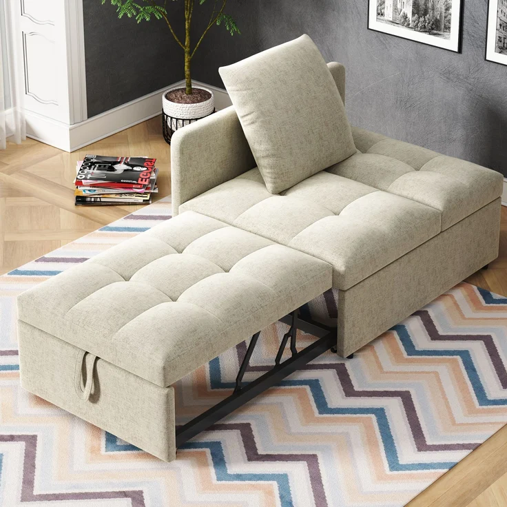 Schlafsofa 3-in-1 mit verstellbarer Rückenlehne, Leinen Beige, 177x68x65 cm – Bild 6