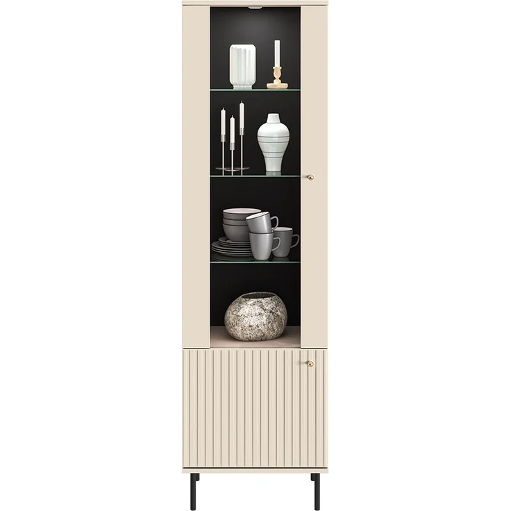 Wohnzimmer Vitrine SALOU-131 in kaschmir matt, goldfarbene Metallgriffe, B/H/T ca. 55/190/40 cm – Bild 7