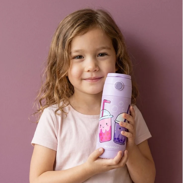 BEARFOOT Trinkflasche Thermo Kinder Trinkflasche Edelstahl - BubbleTea lila, Thermosflasche, auslaufsicher, Edelstahl, Kinderflasche, BPA-frei – Bild 3