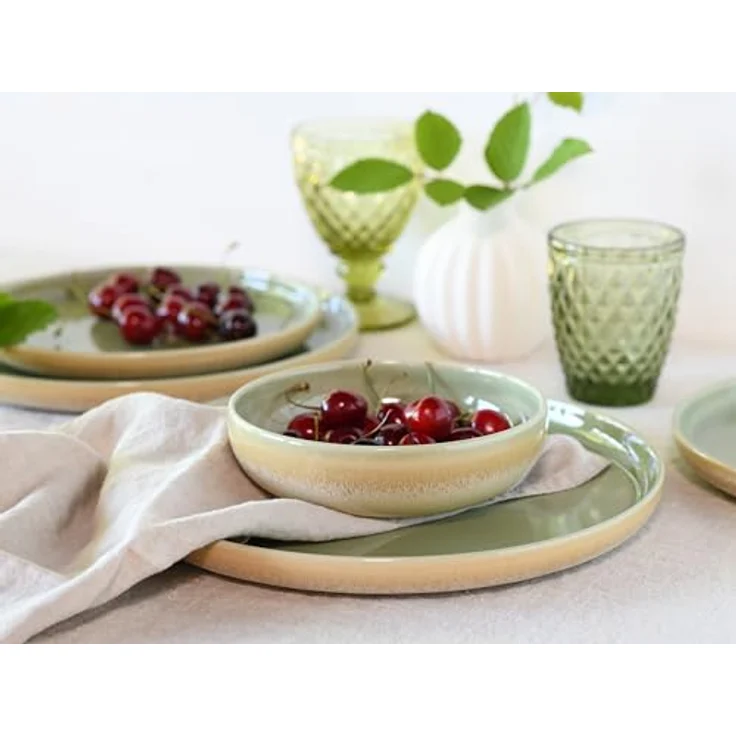 Creatable Tafelservice Uno Emiliana, 12-teilig, creme und grün, keramisch, mit Blumenmotiven, lebensmittelecht und stapelbar – Bild 4
