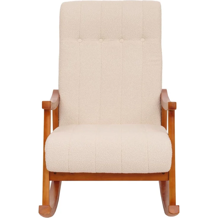 Schaukelstuhl HWC-K10, Relaxsessel, Holz FSC® Stoff/Textil Bouclé (450g/m²) ~ creme, Gestell Walnuss-Optik – Bild 7