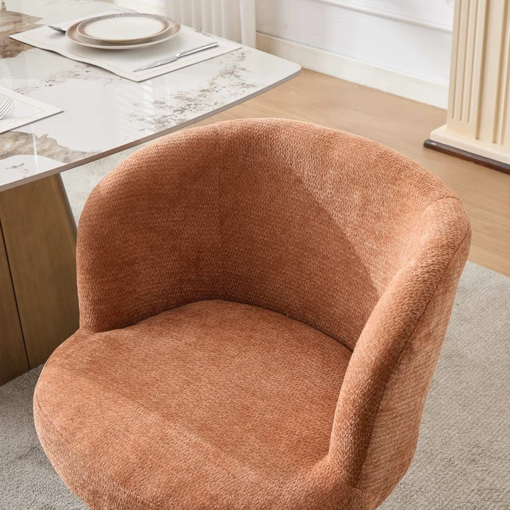Höhenverstellbarer, um 360° drehbarer Barhocker, moderner, runder Esszimmerstuhl mit Chenille-Bezug, ergonomischer Akzentstuhl für Schlafzimmer, Kücheninsel und Bar, Einzelpackung, Terrakotta & Orange, DE1878OG – Orange – 57,5 ​​x 60 x 92,5 cm – YOUDENOVA – Bild 10