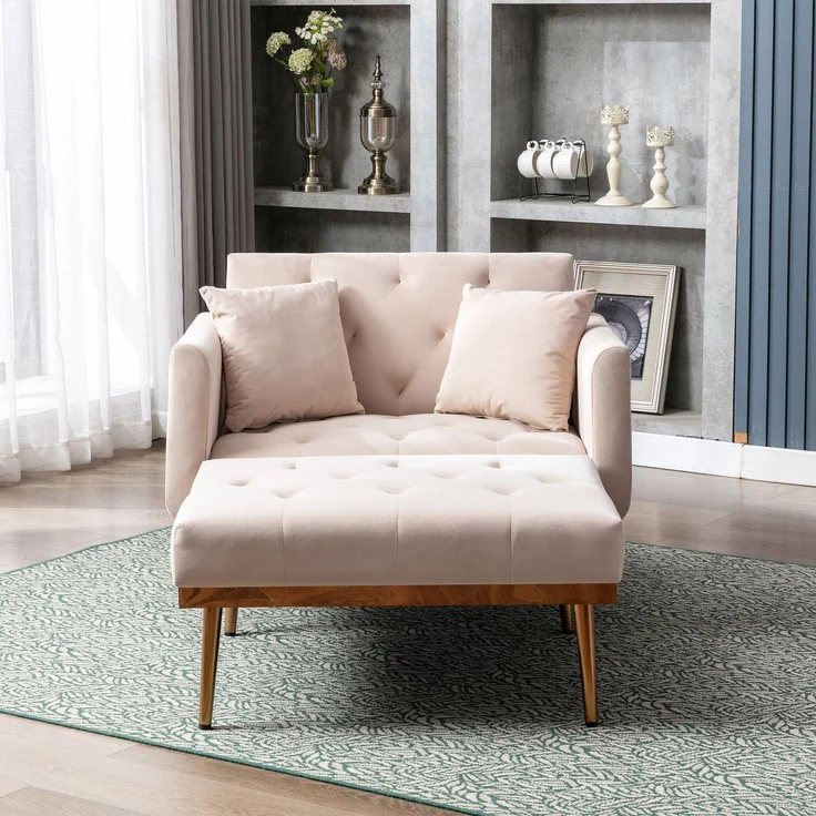 Relaxsessel mit verstellbarer Rückenlehne,3-stufig klappbarer Ruhesessel aus Plüschstoff mit 2 Kissen,Beige – Bild 4