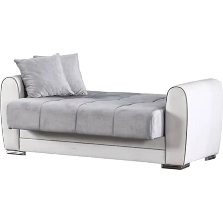 Dmora - Schlafsofa Pablito, Eck-Container-Schlafsofa aus Kunstleder und Stoff, Wohnzimmersofa mit klick-Klack-Öffnung und umkehrbarer Halbinsel, cm 163x84h91, Weiß und Grau – Bild 4