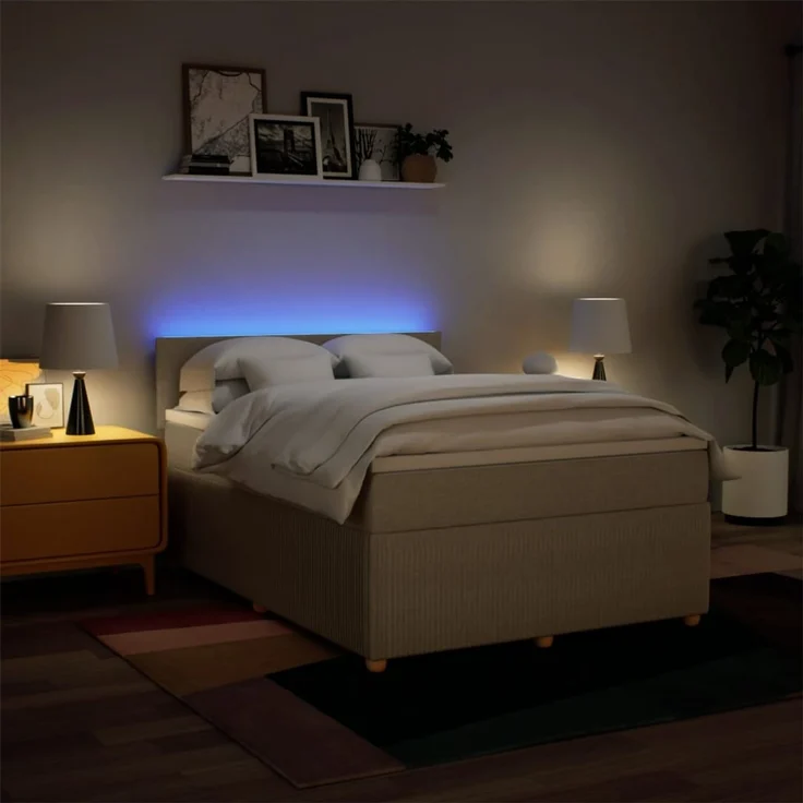 vidaXL Boxspringbett mit Matratze Creme 140x190 cm Stoff 3289756 – Bild 5