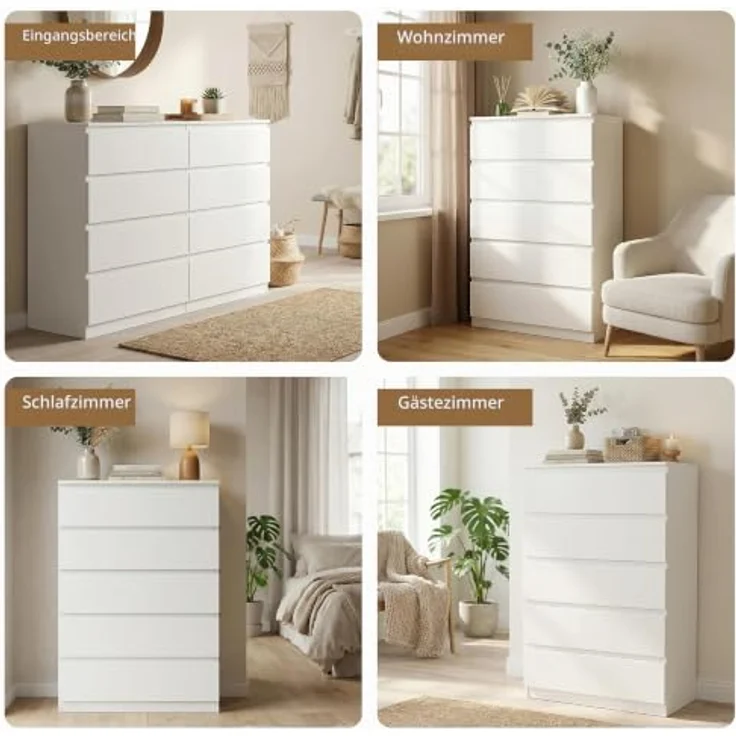 Jocoevol Kommode mit 5 Schubladen, Komodenschrank, Schubladenschrank, Moderner Schubladenschrank, Holzkommode mit Tiefen Schubladen für Wohnzimmer Schlafzimmer Eingangsbereich, 60 x 39 x 100 cm, Weiß – Bild 5