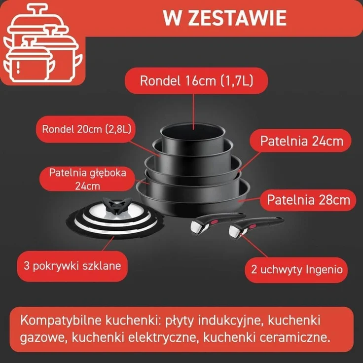 Tefal Topf-Set Ingenio Ultimate, Topf und Pfannenset abnehmbarer Griff, stapelbar, Aluminium (Set, 10-tlg, Kasserolle 16/20cm, Schmorpfanne 24cm, Pfanne 24/28cm, Deckel, Griffe), platzsparend, Pfannenset Induktion mit Antihaftversiegelung, L76491 – Bild 3