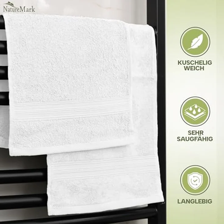 NatureMark 12er Pack Gästetücher Premium Qualität 30x50 cm GÄSTEHANDTUCH Frottiertuch-Set 100% Baumwolle Farbe: Weiß – Bild 5