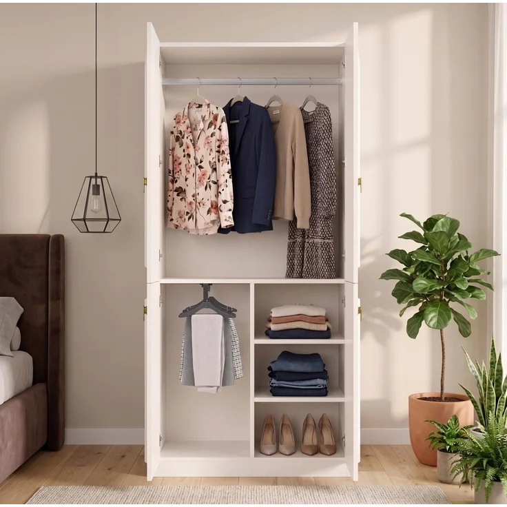 Kleiderschrank mit Kleiderstange und ausziehbarem Hosenhalter, 90x48x200 cm, Weiß – Bild 2