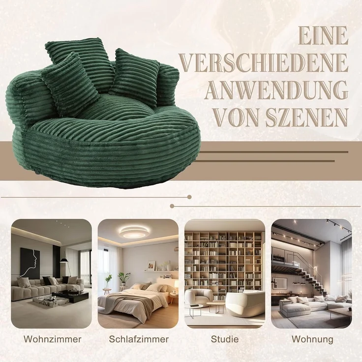 Couch Boneless Lounger Sitzsack Gaming Cord Indoor Outdoor Smaragd – Bild 8