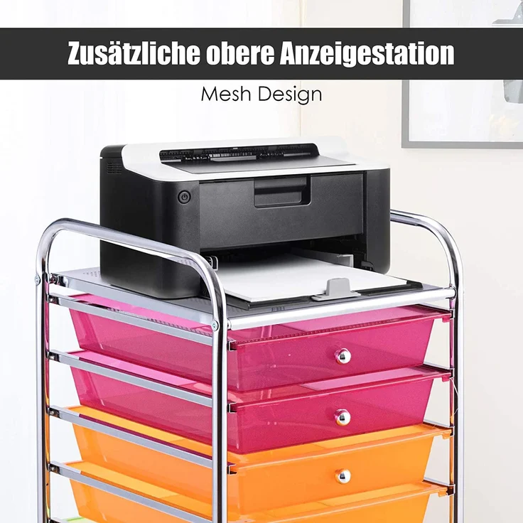 COSTWAY Rollwagen mit Schubladen Rollcontainer Badrollwagen Badtrolley Badregal Beistellwagen mit 10 stapelbaren Schubladen Metallgestell Bunt – Bild 5