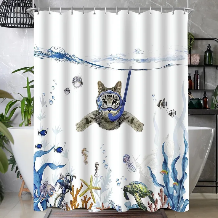 Lerores Duschvorhang 180x180cm Katzenschwimme Antischimmel Wasserabweisender