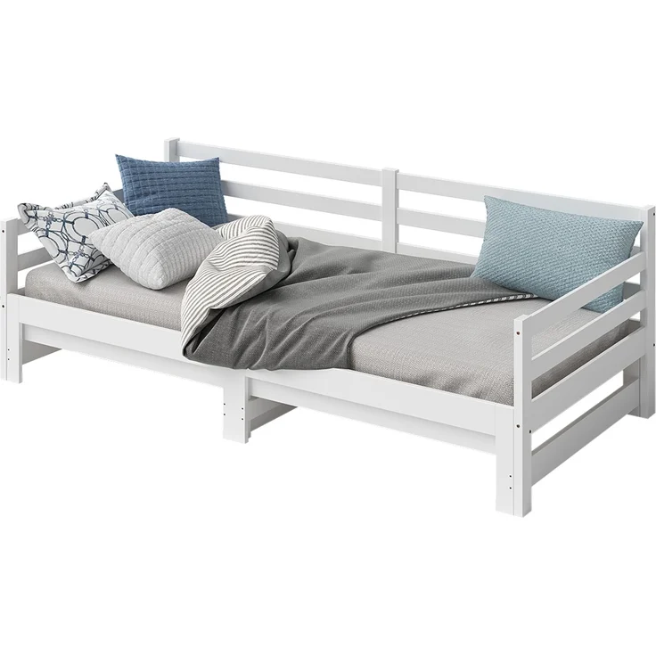 Bellamio 'Ayr' Tagesbett inkl. Lattenrost, 90x200/180x200 cm, Massivholz Kiefer, weiß, mit ausziehbarem Gästebett – Bild 2