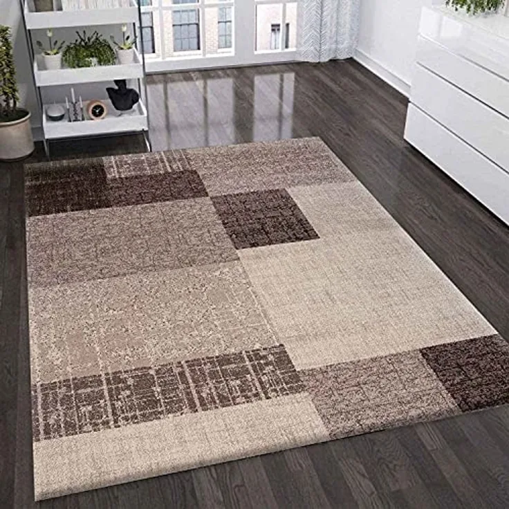 Vimoda Teppich Wohnzimmer Klassisch Karo- kariert Design, Rechteckig, Höhe: 5 mm, Läufer Kachel Optik in Türkis Grau Gelb & Lila Teppich Schlafzimmer