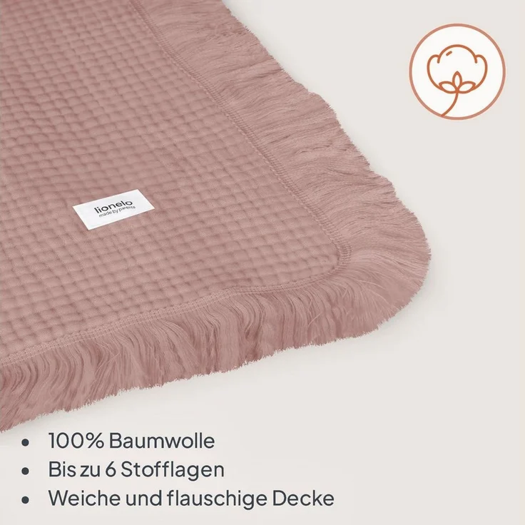 Kinderdecke MUSLIN BLANKET, lionelo, 6 Lagen/100% Baumwolle/ganzjährig/weicher Musselin/Fransen – Bild 4