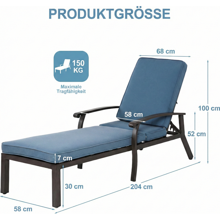 LVHOM Luxus Sonnenliegen 1 St, Verstellbare Aluminium-Liege mit Kissen, Gartenliege Rostfrei/wasserfest, 60 x 183 x 39 cm – Bild 8