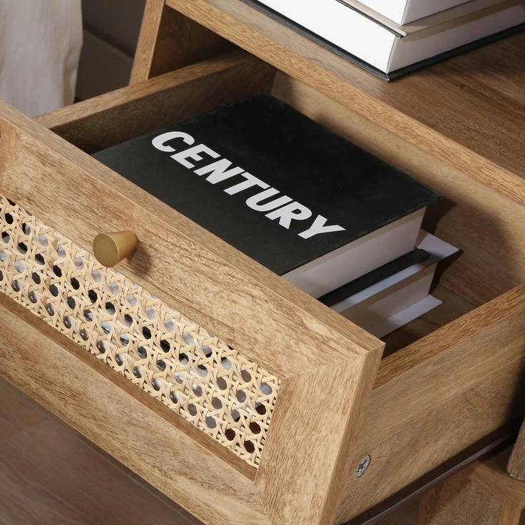 Casâme 'PALMO' Nachttisch 1 Schublade mit Rattanfront in holzdekor - Helles Holz – Bild 9