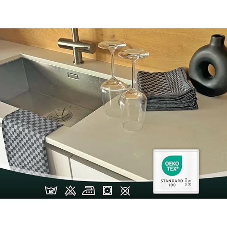 ZOLLNER 20er Set Geschirrtücher Baumwolle in 46x70 cm - super saugstarke und robuste Küchentücher – waschbar bis 60°C – in schwarz kariert - Gastronomiequalität - Oeko Tex® Zertifiziert – Bild 6