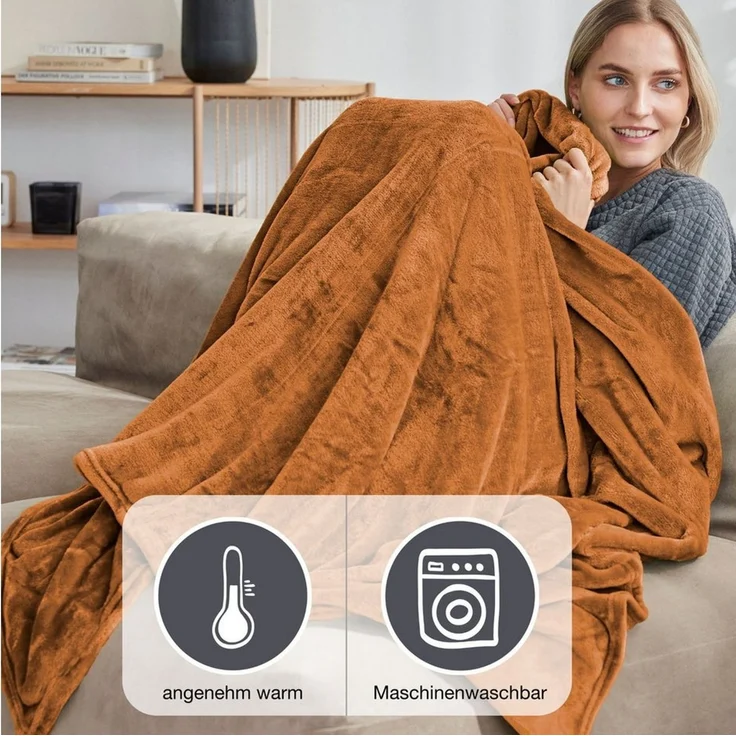 Wohndecke Uni Fleecedecke Olbia, IBENA, einfarbig schick, Kuscheldecke – Bild 3