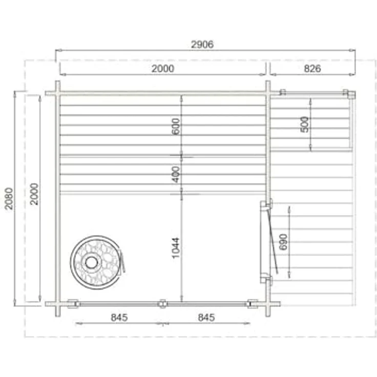 FinnTherm 'Lizzy S' Gartensauna mit 2 Sitzbänken, Holz natur, 265,5 x 228 x 330 cm – Bild 7