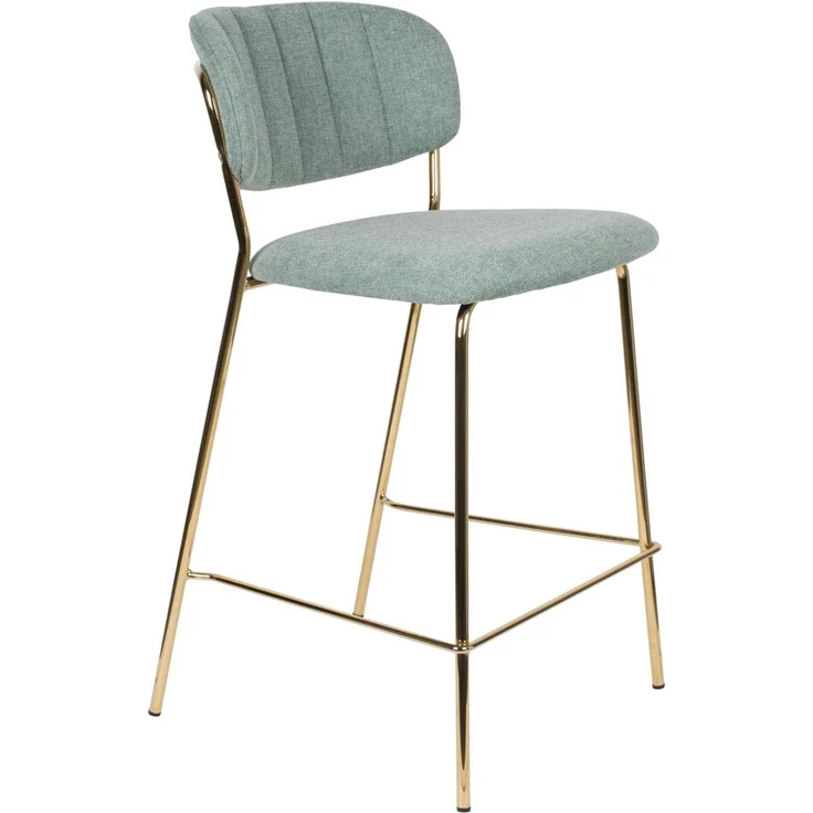 Barhocker Jolien im 2er-Set mit Rückenlehne und Fußstütze, Grün, Stoffbezug, goldfarbenes Metallgestell, 48x54x89 cm – Bild 1