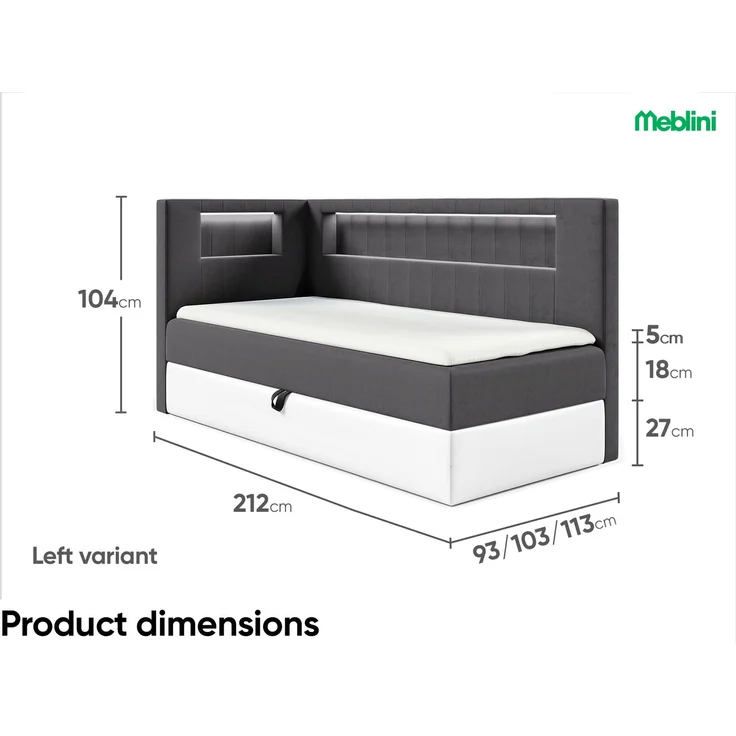 MEBLINI Kinderbett mit Bettkasten GARETH 3 90x200 Links – H3/Dunkelgrau Samt Gepolstert Einzelbett mit Matratze - Polsterbett mit Stauraum - Bett mit Kopfteil – Stauraumbett – Bild 6