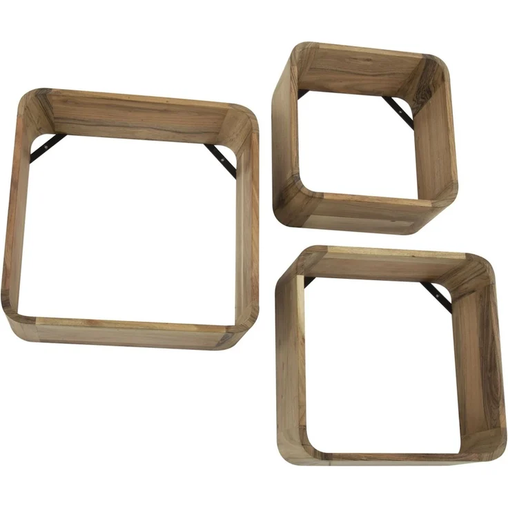 Wandregal 3er-Set Akazienholz massiv, modern quadratisch, Natur, einzigartiges Design – Bild 1