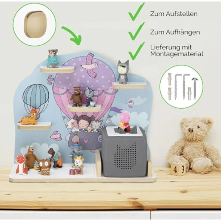 stadtecken Kinder Regal für Musikbox I Geeignet für die Toniebox und ca. 50 Tonies I Perfekte Aufbewahrung für Kinderzimmer I zum Aufstellen oder Aufhängen (Oben, Mittel) – Bild 10
