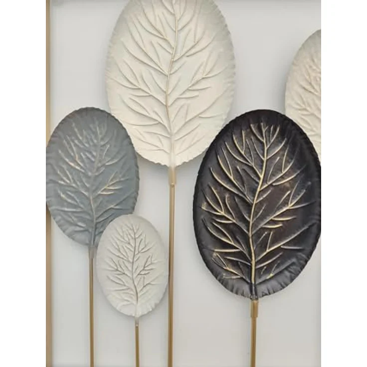 3D Wandbild "Blätter" aus Metall in schwarz / weiß, 136x70 cm, Wanddeko, Wandschmuck – Bild 6