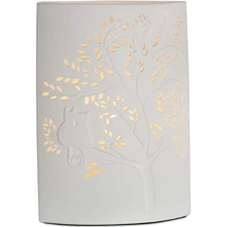 GILDE Tischleuchte GILDE Lampe Ellipse Baum mit Katze - weiß - H. 26cm x B. 18cm