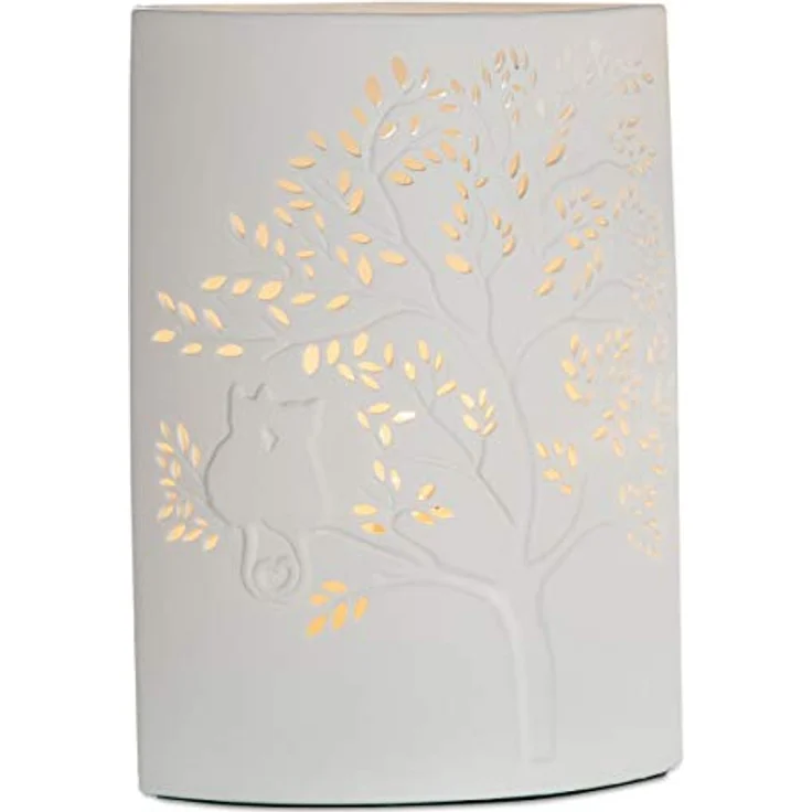 GILDE Tischleuchte GILDE Lampe Ellipse Baum mit Katze - weiß - H. 26cm x B. 18cm – Bild 1