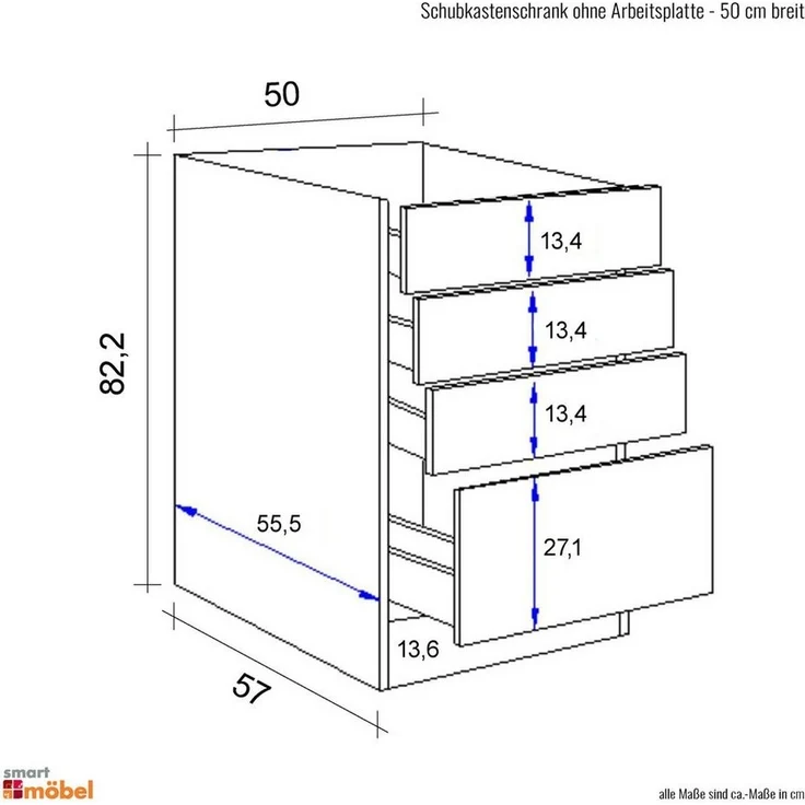 Flex-Well Schubkasten-Unterbau Schubkastenschrank ohne Arbeitsplatte - 50 cm breit - Buche – Namu – Bild 3
