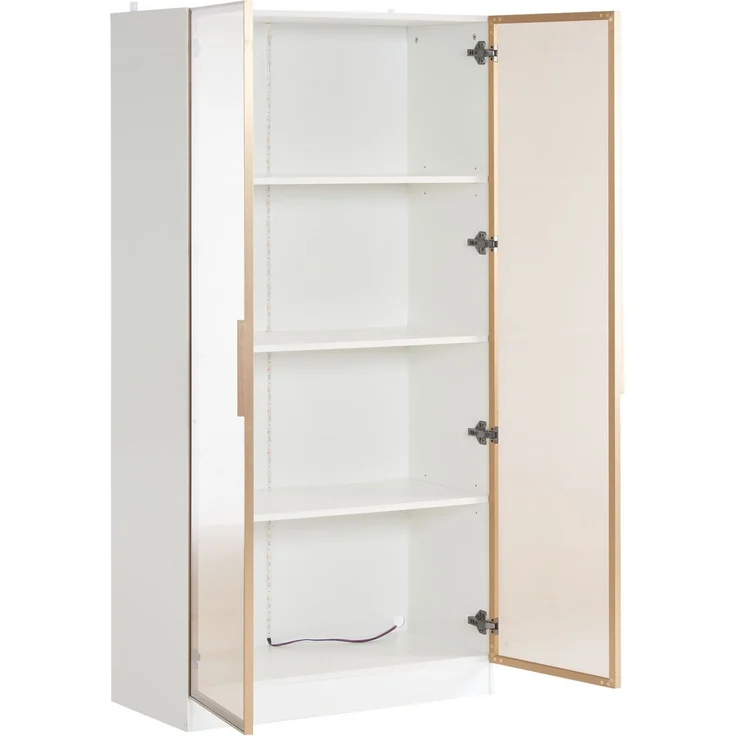 DESVIAE Vitrine 2er-Set mit LED-Beleuchtung, 160x160x40 cm, Spanplatte, Weiß mit braunem Glas – Bild 9