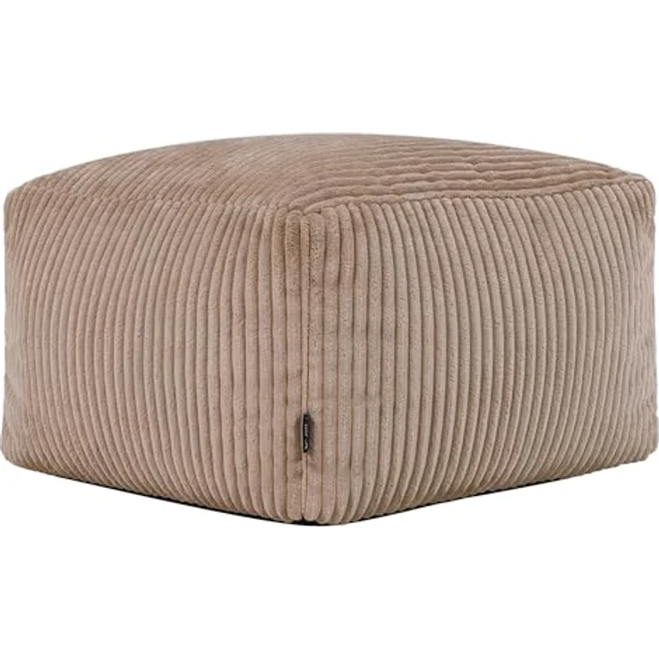 Icon Amara Hocker, Mokkabraun, Flauschiger Cord Stoff, Sitzsack Cord, Sitzpuff Hocker mit Füllung, Fußhocker für das Wohnzimmer, Deko Wohnzimmer – Bild 2