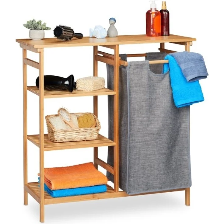 Bambus Badregal mit Wäschekorb – Bild 1