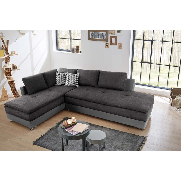 Ecksofa-Dauerschläfer Doppelbett Federkern Bettkasten Couch in Anthrazit Grau – Bild 2
