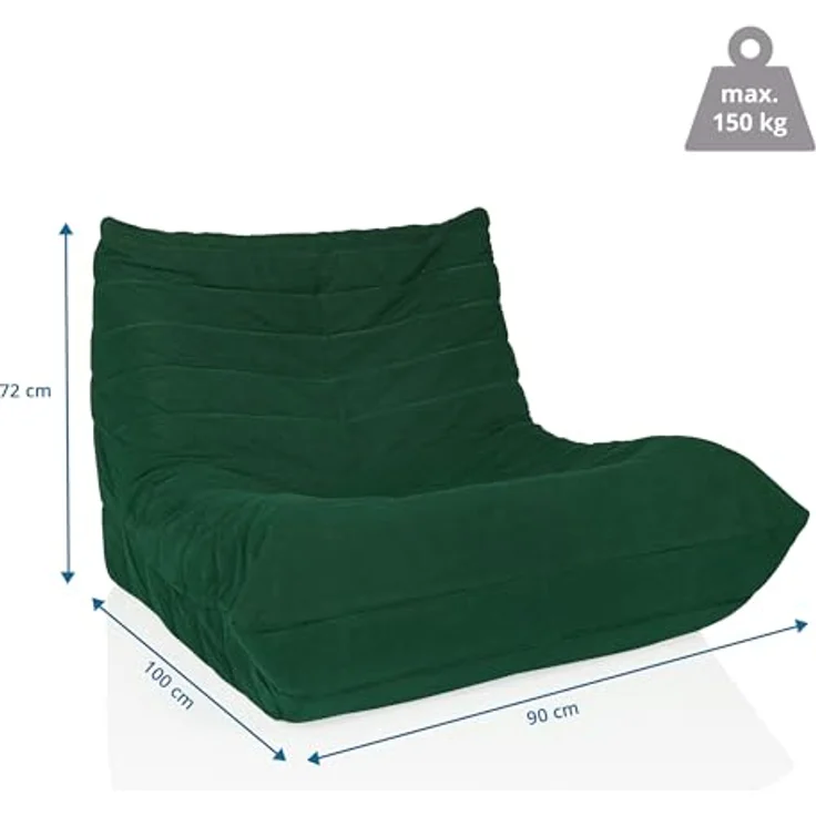 hjh LIVING Sitzsack Bodensofa mit Rückenlehne SITZOLO Bequemer Bodenstuhl Sessel für Schlafzimmer Wohnzimmer, Cord-Stoff Dunkelgrün – Bild 4