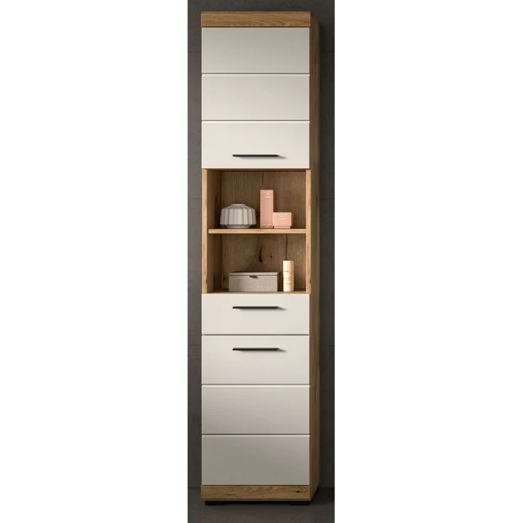 Badezimmer Hochschrank Shawn in sand und Eiche 37 x 191 cm – Bild 1