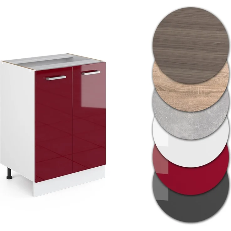 Küchenunterschrank R-Line Rot Hochglanz 60 cm , AP Eiche Vicco – Bild 5