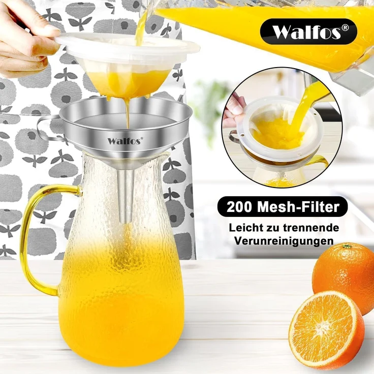 Walfos Trichter Edelstahl 200 Mesh Filter Jam Straining 2 abnehmbaren Sieben – Bild 4