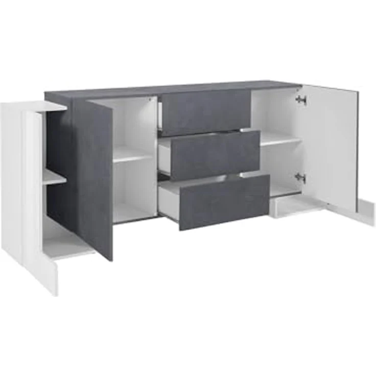 Dmora - Kommode Fabio, Küchen-Sideboard mit 2 Türen und 3 Schubladen, Wohnzimmer-Buffet, Küchen-Sideboard, 100 % Made in Italy, 210 x 45 x 85 cm, glänzendes Weiß und Schiefer – Bild 4