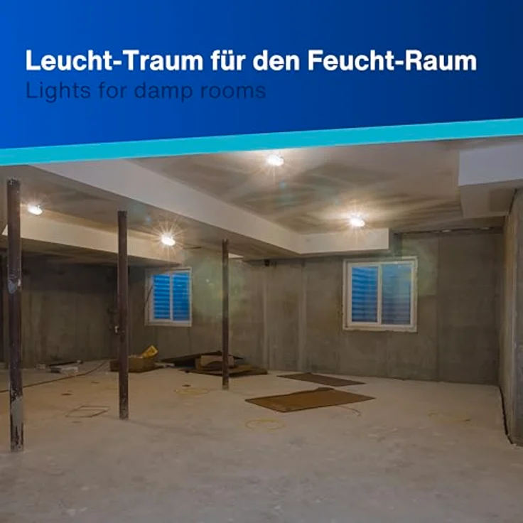 REV Kellerlampe - Feuchtraumleuchte LED oval (10W, 800lm, IP44), einsetzbar als Decken- oder Wandlampe, Feuchtraumlampe, grau – Bild 8