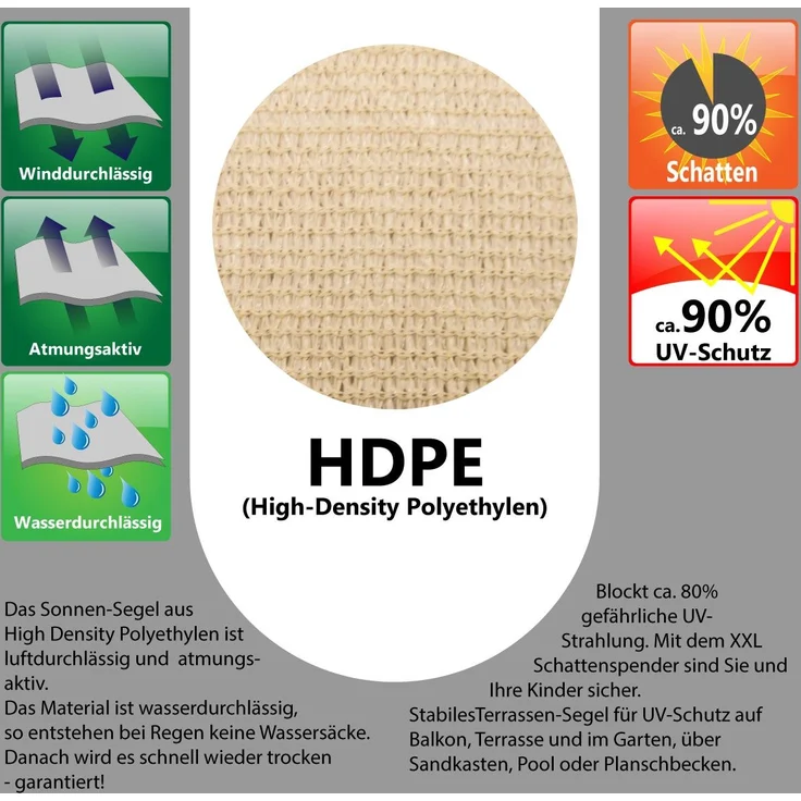3x3x4,2m UV Sonnensegel Sonnenschutz Atmungsaktiv Ivory – Bild 3