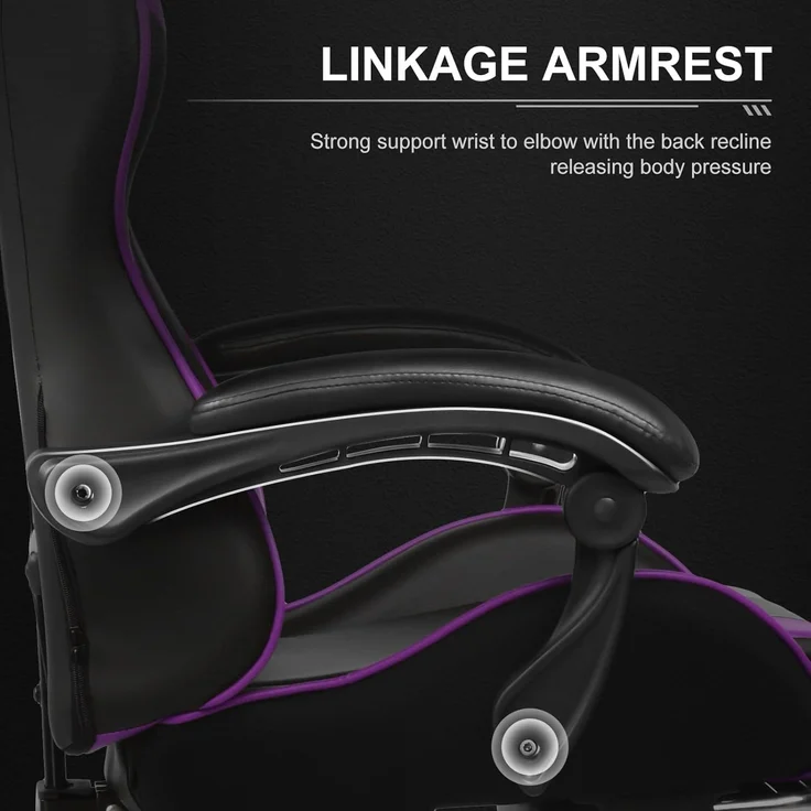 GTPLAYER Bürostuhl Gaming Stuhl Massage Gaming Sessel Ergonomischer Gamer Stuhl mit Fußstütze, Gepolstert Gaming Chair, Drehsessel 150KG, lila – Bild 5